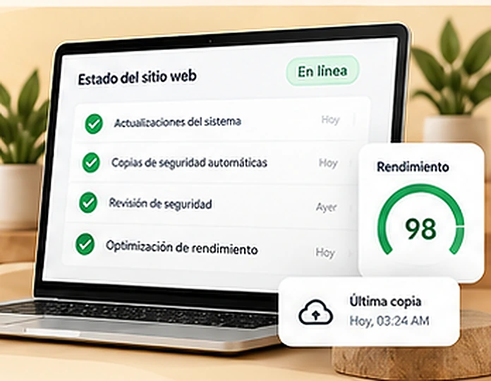Mockup demostrativo de checklist de mantención y revisión del estado de un sitio web.